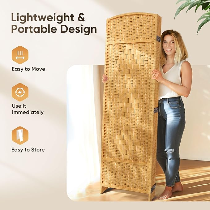 JOSTYLE Room Divider 6ft. Tall Extra Wide Extra Wide Privacy Screen, Folding Privacy Screens with Diamond Double-Weave Room dividers and Freestanding Room Dividers Privacy Screens(Yellow, 6-Panel)