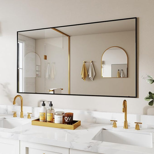 Matte Black Framed Bathroom Mirror, 55x30 Inch Rectangular Vanity Mirror, Large Rectangle Wall Mirror, Anti-Rust, Tempered Glass, Shatter-Proof, Easy to Install Vertically or Horizontally