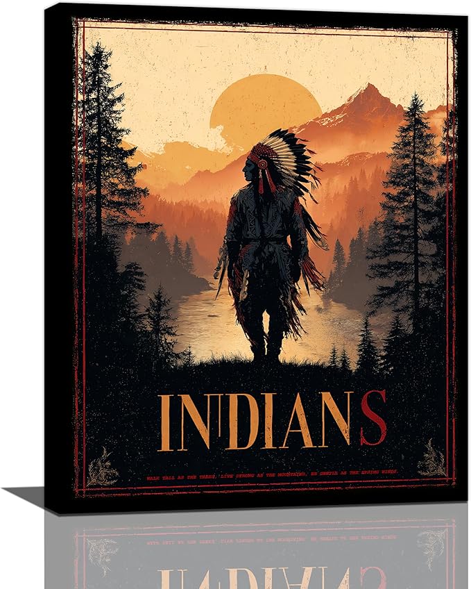 Native American Wall Art Indian Tribe Wall Decor Canvas Pictures Vintage Landscape Paintings Prints Traditional Artwork Framed Decorations For Bathroom Bedroom Living Room Office Gifts 16" x 20"