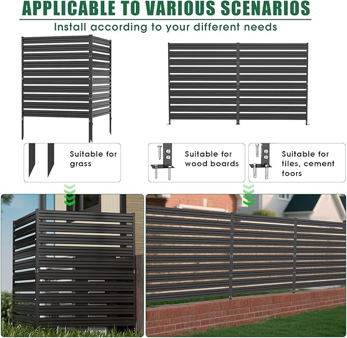 Metal Privacy Fence Panels for Outside, 42" H x 38" W (2 Panels) Air Conditioner Fences, Pool Equipment Enclosure Trash Can Fence, No Dig Privacy Screen Fencing for Outdoor, Black