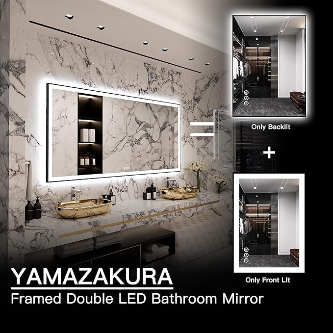 84x40 Large Light Bathroom Mirror - Backlit and Front Lighted LED Wall-Mounted Vanity Mirror Modern Rectangle Black Mirror, Dimmable, Anti-Fog, Memory, Shatterproof, ETL Listed (Horizontal/Vertical)