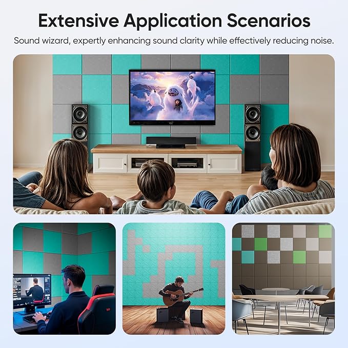 12 Pack 12" X 12" X 0.4" Acoustic Panels for Wall Sound Absorbing, Square Self-Adhesive Sound Panels, High Density Suitable for Multiple Scenarios(Ash Gray)