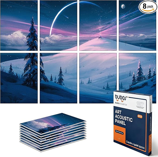 BUBOS 8 Pack Art Acoustic Panels Soundproof Wall Panel,47.2X31.4 Inches Sound Absorbing Panel,Self-Adhesive Decorative Acoustical Wall Panels, Acoustic Treatment for Ceiling Home Office（Snow 03）
