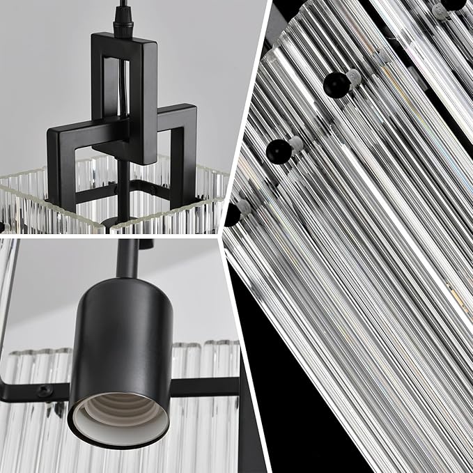 Modern Pendant Light Fixtures with Clear Glass Matte Black Pendant Lights Kitchen Island Adjustable Square Hanging Pendant Lighting for Dining Room Over Sink Hallway 1 Pack 12 inches