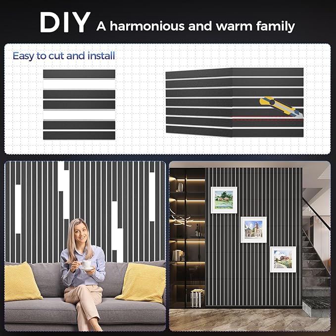 8 Pack 2-Layer Fold Soundproof Wall Panels, 24 x 12 x 0.43 in Large Sound Proof Foam Panels for Walls, 0.9lb/ft³ High Density, 3D Acoustic Panels,Artistic Noise Dampening Panels Black&White