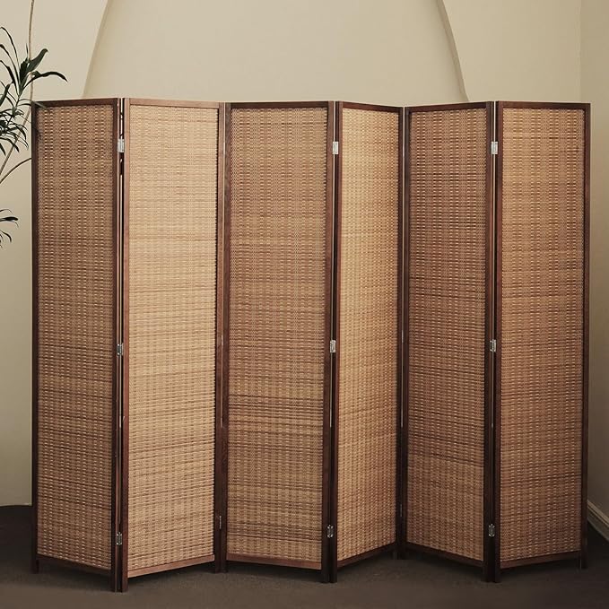 6 Panel Room Divider and Folding Screen Room Divider,Bamboo Room Divider for Room Separation,67" H x 92.1" W