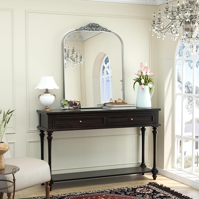 Keonjinn Vintage Mirror 30" x 36", Silver Antique Mirrors for Wall Decor, Arched Decorative Mirror for Mantle, Hallway, Living Room, Fireplace, Bedroom, Bathroom Mirror with French Cleat Mounting