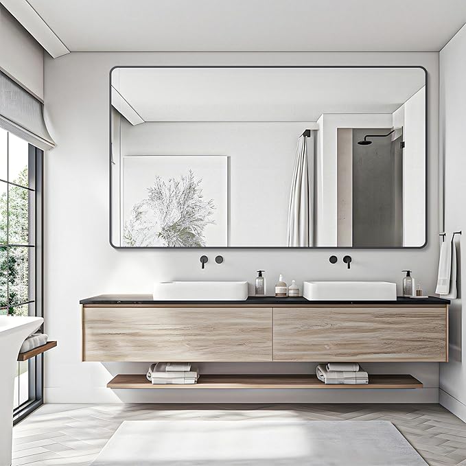 30" x 60"Bathroom Mirror, Matte Black Wall Mirror with Metal Frame, Decorative Rectangular Vanity Mirror for Bedroom Bathroom Living Room Entryway (Horizontal)