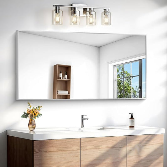 BONEWEI Silver Bathroom Mirror,24x48 inch Wall Mirror for Bathroom Wall Mounted,Large Rectangle Mirror for Bathroom Over Sink,Modern Metal Frame for Living Room,Bedroom Entryway,Horizontal/Vertical