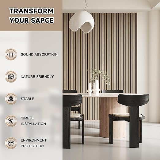 4 Pack Wood Slat Wall Wood Paneling,95 x 8 in Soundpoof Wooden Engineered Wooden Slat Wall Panels,Stylish Acoustic Wall Panels for Interior Wall Decor with Felt Backing,Walnut
