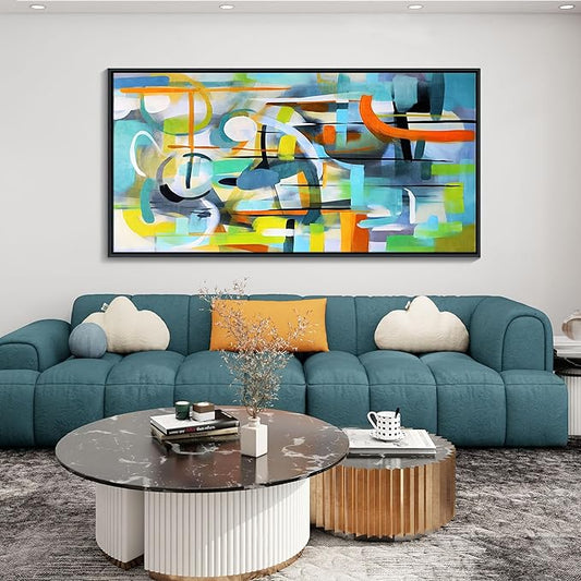 Mofutinpo Abstract Wall Art - Colorful Canvas Wall Pictures with Teal and Blue Line Art - Framed Modern Art for Living Room and Bedroom Wall Decor - Office Wall Art 2448