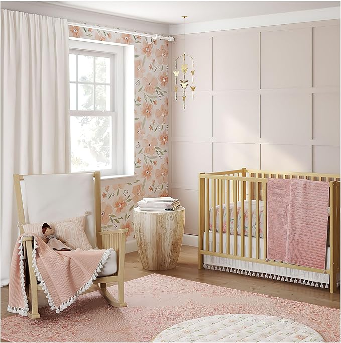 Crane Baby Floral Wallpaper for Nursery, Removable Wallpaper for Boys and Girls, Pink Floral, 20.87”w x 270" h