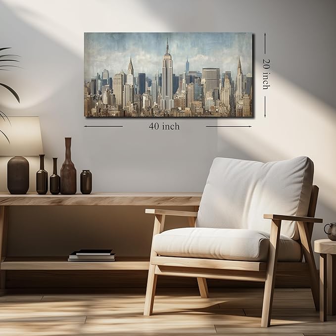 New York Skyline Wall Decor for Living Room City Canvas Wall Art for Bedroom Above Bed Modern Home Office Decor Ready to Hang 20 x 40 Inch