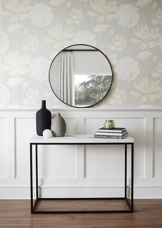 NextWall Lotus Floral Peel and Stick Wallpaper (Metallic Gold & Gray)