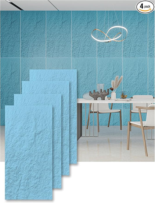 4PCS PU Wall Panels Stone Texture for Interior Wall Decor|3D Wall Panels with Lake Blue Stone Texture|47.24"*23.62" (Lake Blue)