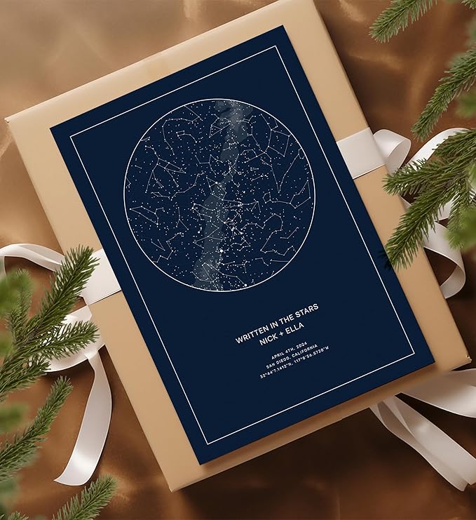 CELESTORY Custom Star Map Framed Night Sky Print Constellation Map Star Chart Gift Wall Art Poster Personalized Star Map for Specific Date Unique Gifts for Him Meaningful Gifts for Her - Midnight Blue