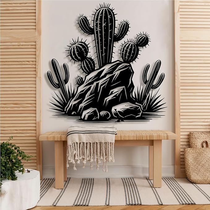Metal Cactus Wall Decor,Southwestern Wall Art Metal,Metal Desert Wall Art,Metal Cactus Outdoor Decor,Natural Themed Home Decor,Metal Cactus Yard Art (Style 1, 30 L" x 30 W" / 76 x 76 cm)