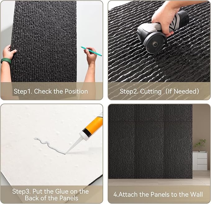 OUZUGIE 4 PCS Faux Stone Wall Panel 47.2’’ x 23.6’’ Interior Exterior Wall Decor 3D PU Panel with Flowing Water Design Black