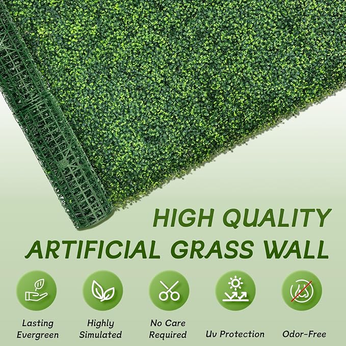 Artificial Grass Wall Panels 40"x120" (33.33 sqft) - UV Protected Privacy Fence Screen, Hedge Green Wall Decor Backdrop，Realistic Fake Grass Backdrop for Indoor Weddings & Outdoor Gardens