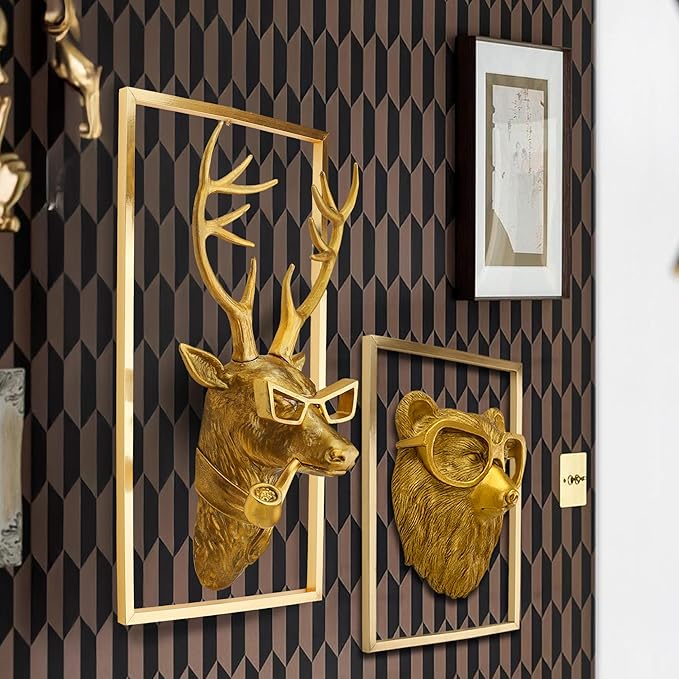 AYDIA Vintage Gold Animal Head Wall Decor, Faux Bear Head, Easy to Install, 3D Sculpture, Gift Ready, Bear Wall Decor for Living Room, Office, Bedroom
