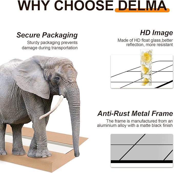 Delma Wall Mirror, 36"X24" Window Pane for Living Room Decor, Decorative Wall Art, Large Wall for Bedroom, Hallway, Living Room