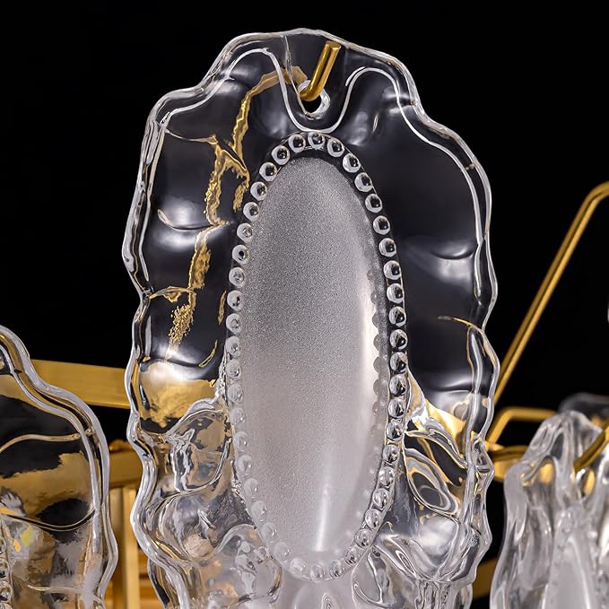 7PM Modern Gold Glass Chandelier, 5-Layer Antique Crystal Chandeliers 12 Light Round Pendant Ceiling Fixture 59" Hanging Adjustable Chain for Foyer, Living Room, Bedroom, Dining Room 27.5 inch