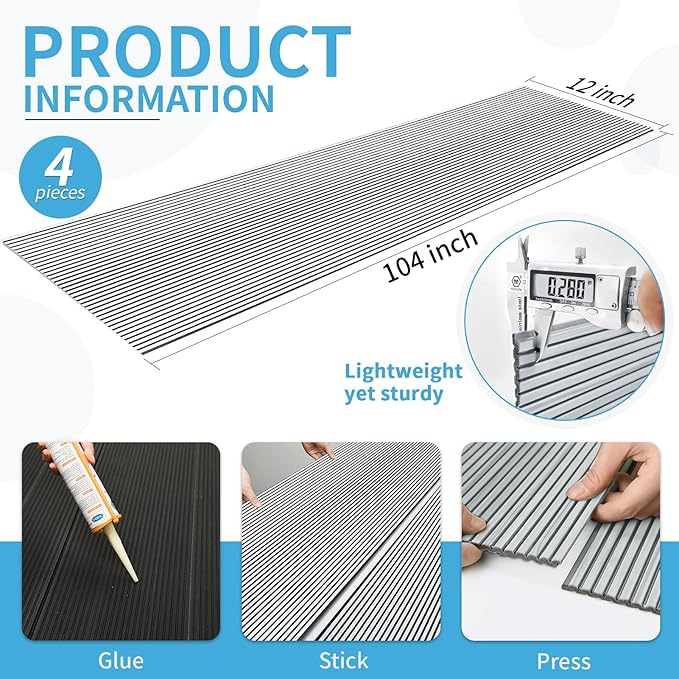 Art3d 4-Pack Glue-On Fine Bar Wainscoting Panel for Interior Wall Decor - 104 x 12 Inch Polystyrene Ultralight Slim Slat Wall Panels for Living Room Bedroom, Poplar