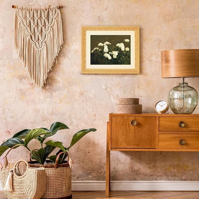 Brivoria Framed Canvas Wall Art Vintage Decor, Antique Botanical Floral Print Showing White Roses and Autumn Rustic Background for Entryway Hallway Reading Nook Office or Bathroom Decoration, 13"x16"