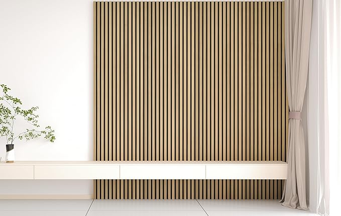 2-Pack 94” x 12.6” Acoustic Wood Wall Panels – 3D Slat Soundproofing for Walls & Ceilings – Elegant Decorative Panels for Modern Interior Design (Light Walnut)