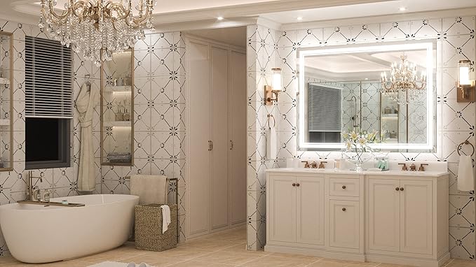 Keonjinn LED Bathroom Mirror 48 x 36 in with Backlit and Front Lights, Stepless 3 Colors Temperature & Dimmable Wall Mirror, UL Listed LED Driver, Tempered Glass Double Lighted Bathroom Vanity Mirror