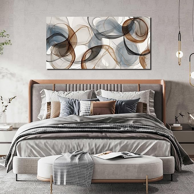 Large Abstract Canvas Wall Art Brown Wall Decor Light Blue Pictures Art Print Modern Artwork for Bedroom Bathroom Living Room Office 24"x 48"