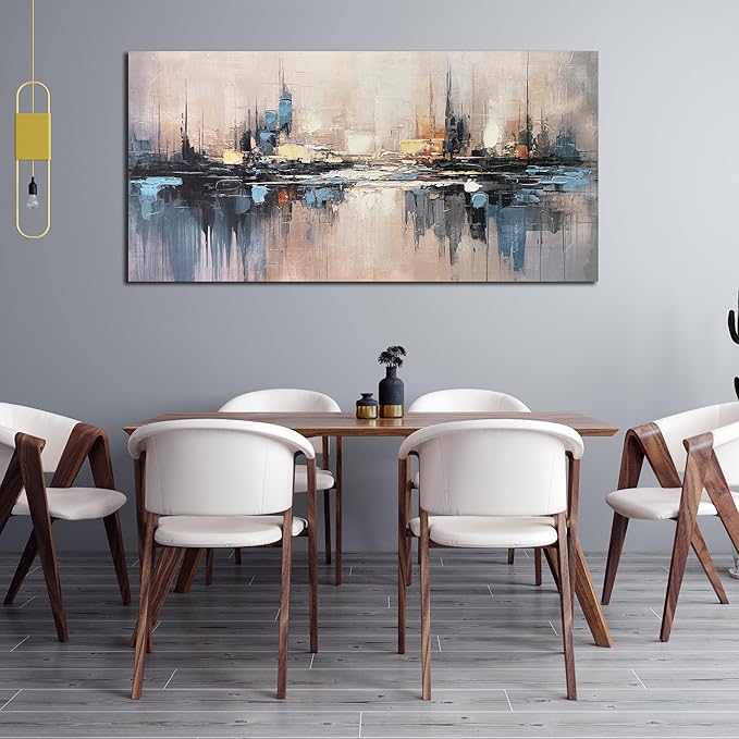 Large Abstract Canvas Wall Art for Living Room Blue Pictures Wall Decor for Bedroom Vintage City Home Office Decor 29 x 58 inches