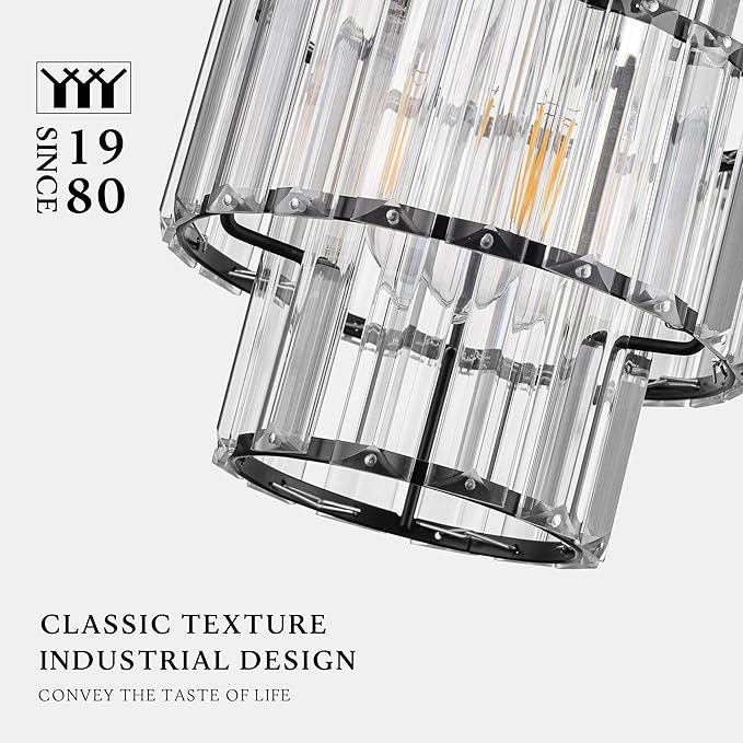 Modern Crystal Chandelier, 6"x7" Classic Crafted Pendant Light, Glass & Metal Hanging Light for Innovative Small Space Use in Dining Room, Kitchen Island, Bedroom, Living Room - Obsidian