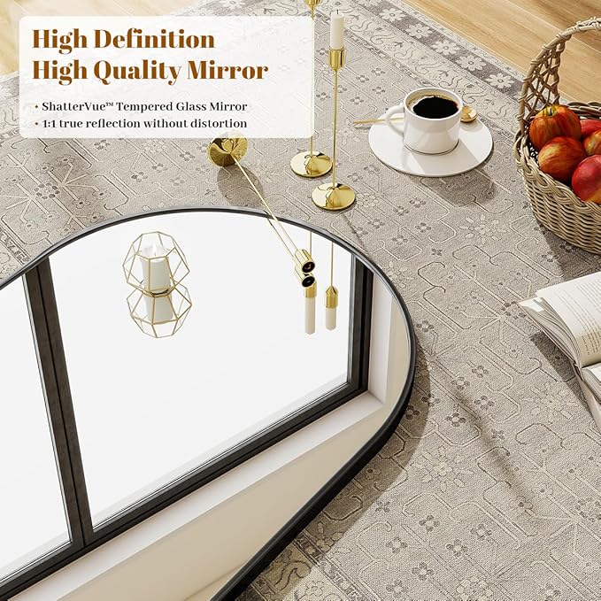 26x38 Arch Wall Mirror, Black Bathroom Mirrors for Over Sink, Metal Frame Wall Decor for Entryway, Bedroom, Living Room