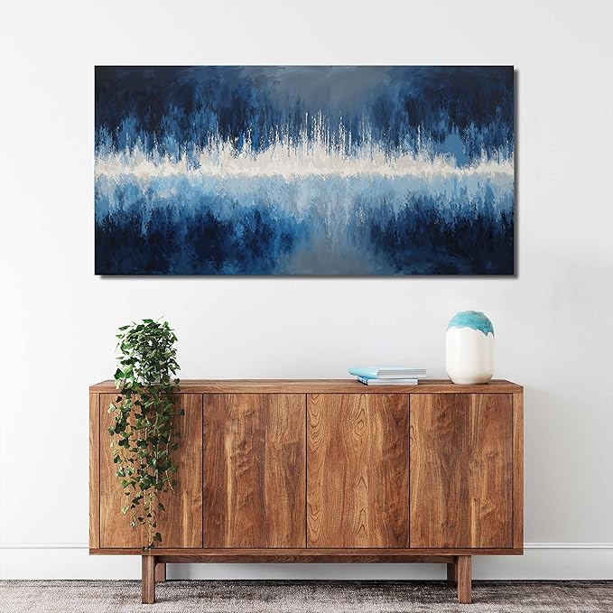Abstract Wall Art Canvas Art Wall Decor Abstract Wall Decor artwork for walls Modern Deep Blue Tones Prints Calm Cool Tones Modern Canvas Art on Bathroom,Dining Room Ready to Hang Size 20"X40"