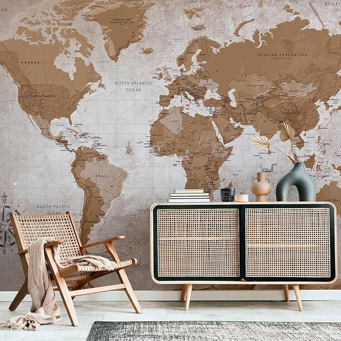 artgeist Wall Mural World Map 118x83 in - XXL Non-Woven Wallpaper Fleece Wall Decor Photo Print Picture Image Design Home Map of The World k-A-0108-a-a