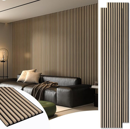 Art3d 2-Pack 108" x 12" Acoustic Wood Panels for Wall, Soundproof Wood Slat Panel for Wall and Ceiling, 3D Fluted Sound Absorbing Paneling for Interior Wall Decor, Living Room, Bedroom - Peach