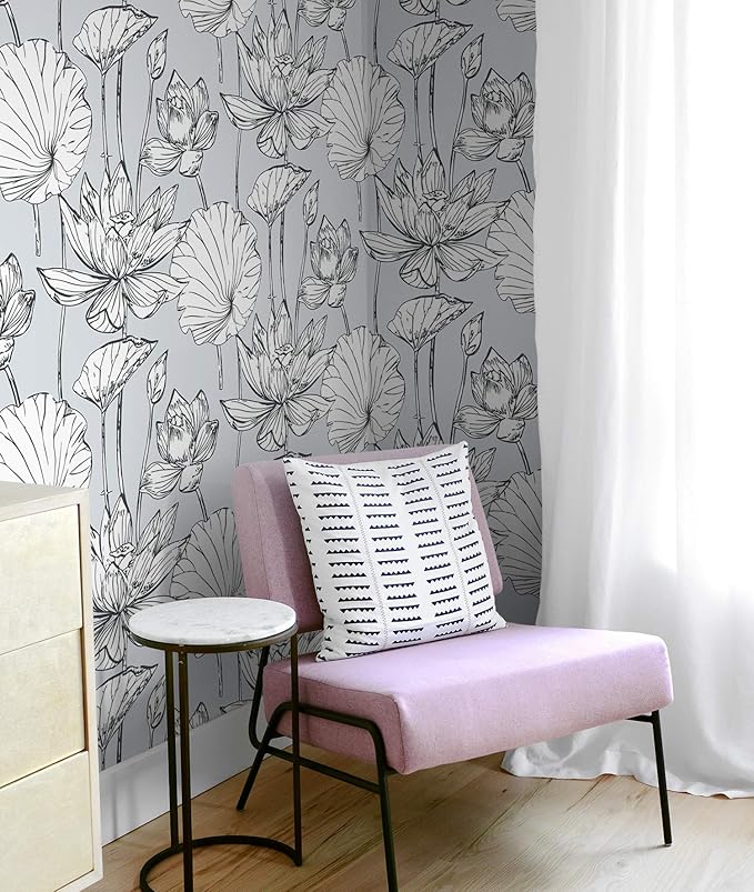 NextWall Lotus Floral Peel and Stick Wallpaper (Gray)