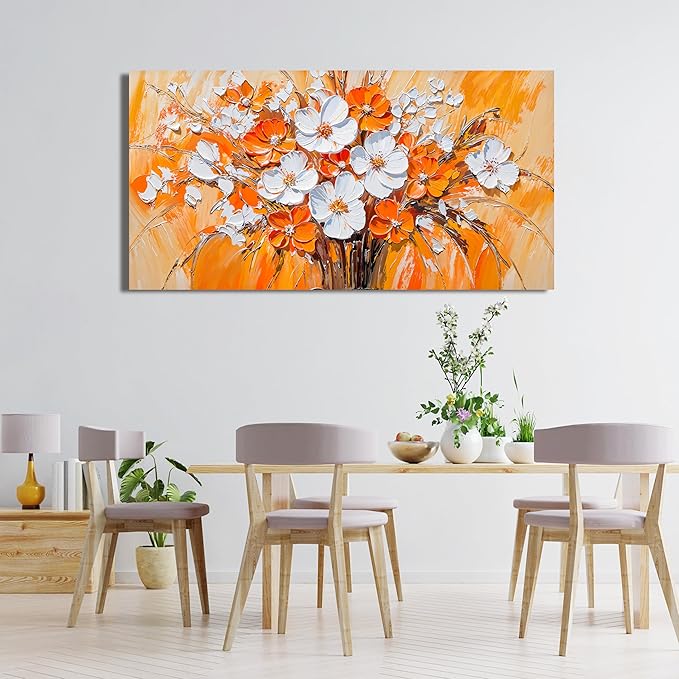 KUPTEU Canvas Wall Art Decor Wall Art Pictures for Living Room Artwork for Walls Vintage Flowers Wall Art Decorations White Floral Wall Art Prints Canvas Art Wall Decor Bedroom Home Decor 20"X40"