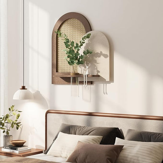 3D Textured Neutral Abstract Wall Art Decor With Shelf, Boho Beige and Brown Artwork for Walls With Green Accent, Modern Minimalist Wall Decor for Living Room, Hallway, Kitchen, Bedroom, Office 24x24