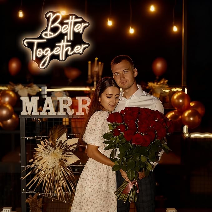 Better Together Neon Sign, Cool Dimmable Light Up USB Powered LED Engagement Wedding Celebration Neon Light Hanging for Wall Decor Bedroom Bar Club Valentine's Day Party Graduation Girs Gift (Better Together)