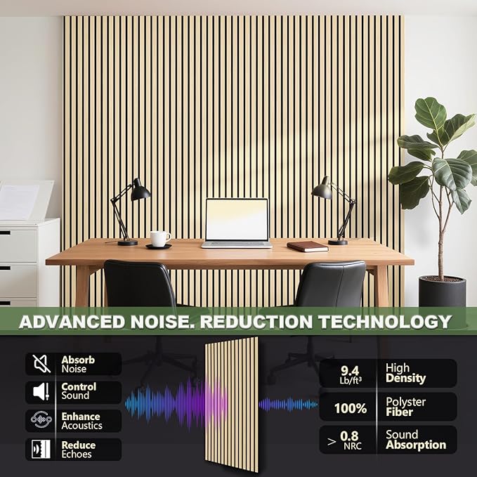 2pcs Wood Slat Acoustic Panels-47.2x23.6 inch Acoustical Wall Panels,Large Soundproof Panels,Self-Adhesive Sound proof Panels for Walls,Acoustic Treatment for Recording Studio&Ofice(Oak)