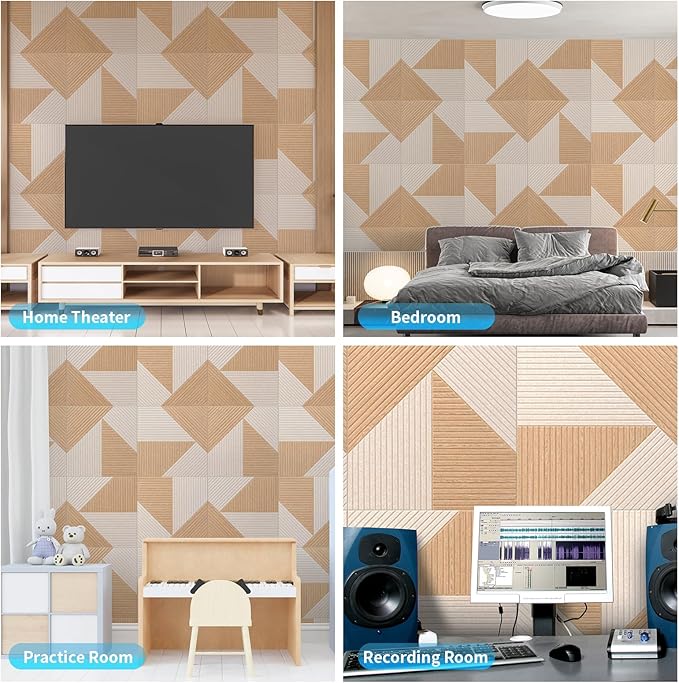 Art3d 6-Pack Self-Adhesive Acoustic Wall Panels for Home Décor, 24 x 24 Inch Soundproofing Panels for Office Studio Bedroom - High Noise Absorption Polyester Fiber, Dawn