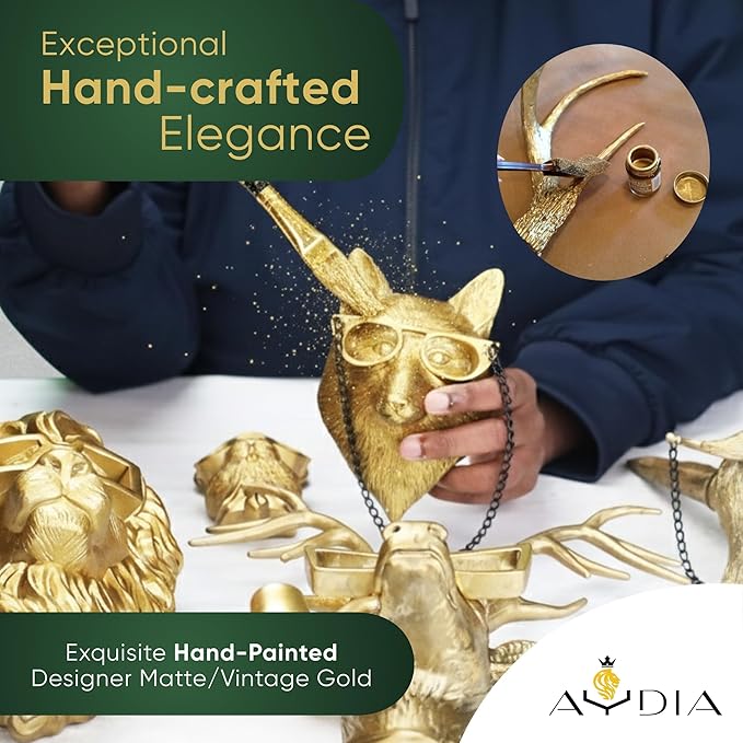 AYDIA Vintage Gold Animal Head Wall Decor, Faux Fox Decor, Wall Art, 3D Animal Sculpture, Gift Ready, Gold Fox for Home or Office.