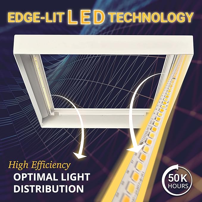 NUWATT 4 Pack, 2x2 LED Flat Panel Light, 120-277V, 3CCT 3000K/4000K/5000K Selectable, 4000LM, 40W, Internal Driver, 0-10V Dimmable, 2x2 FT Surface Mount Panel Light, 24x24 LED Ceiling Lights, 1" Thin
