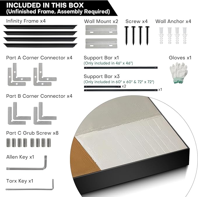 72"x72" XL Framed Wall Art - Geometric Abstract Black, White, and Gold (Frame Assembly Required)