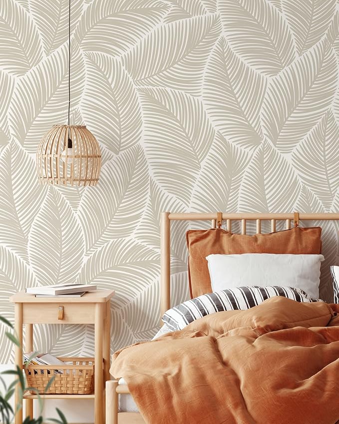 Minimalistic Leaves Wallpaper | Removable Self Adhesive Floral Wallpaper | Scandinavian Peel and Stick Wallpaper (1 roll 24" W x 132" H)