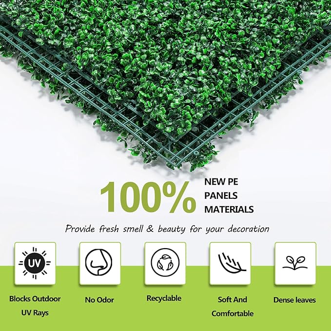 AOKIE 20"X20" Artificial Grass Wall, 16Pcs Boxwood Hedge Wall Panels UV-Anti Grass Backdrop Wall Decor, Greenery Privacy Hedge Screen for Indoor Outdoor Patio Balcony, Party Garden Fence Decor