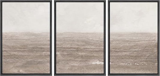 MUDECOR Framed Wall Art Print Set Neutral Textured Seascapes Subtle Tones Illustrations Modern Art Boho Decorative Colorful Chic for Living Room, Bedroom, Office - 16"x24"x3 Black