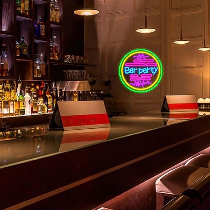 Bar Party Neon Sign Dimmable Unique Bar Neon Light for Wall Decor USB Power Heartbeat Party LED Light Sign for Man Cave Birthday Pub Home Bistro Restaurant Window(12.6 * 12.6In)